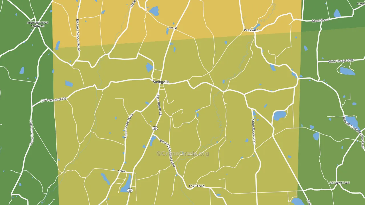 Springville, PA Map of Robbery Rates
