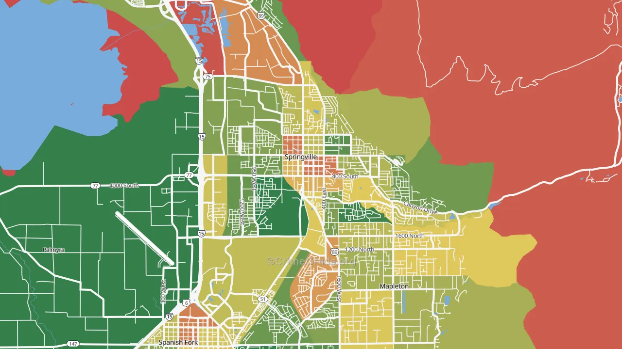 Springville, UT Map of Robbery Rates