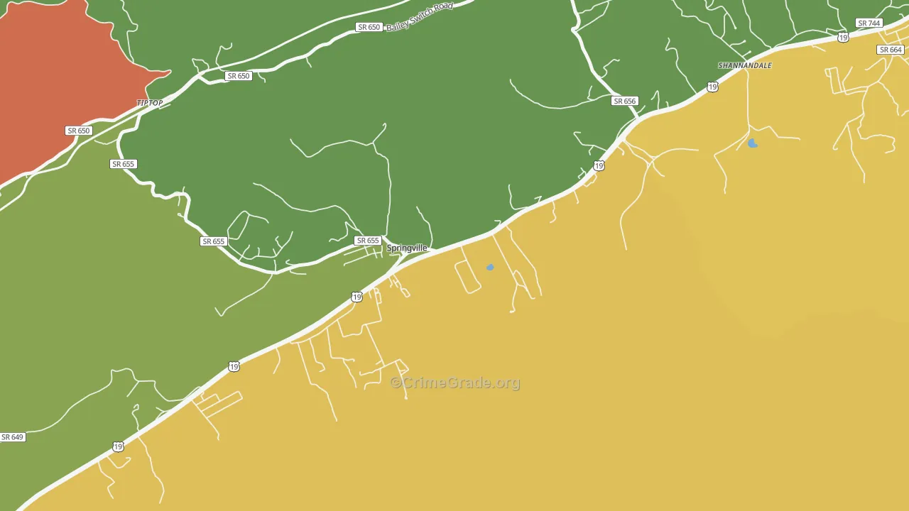 Springville, VA Map of Robbery Rates