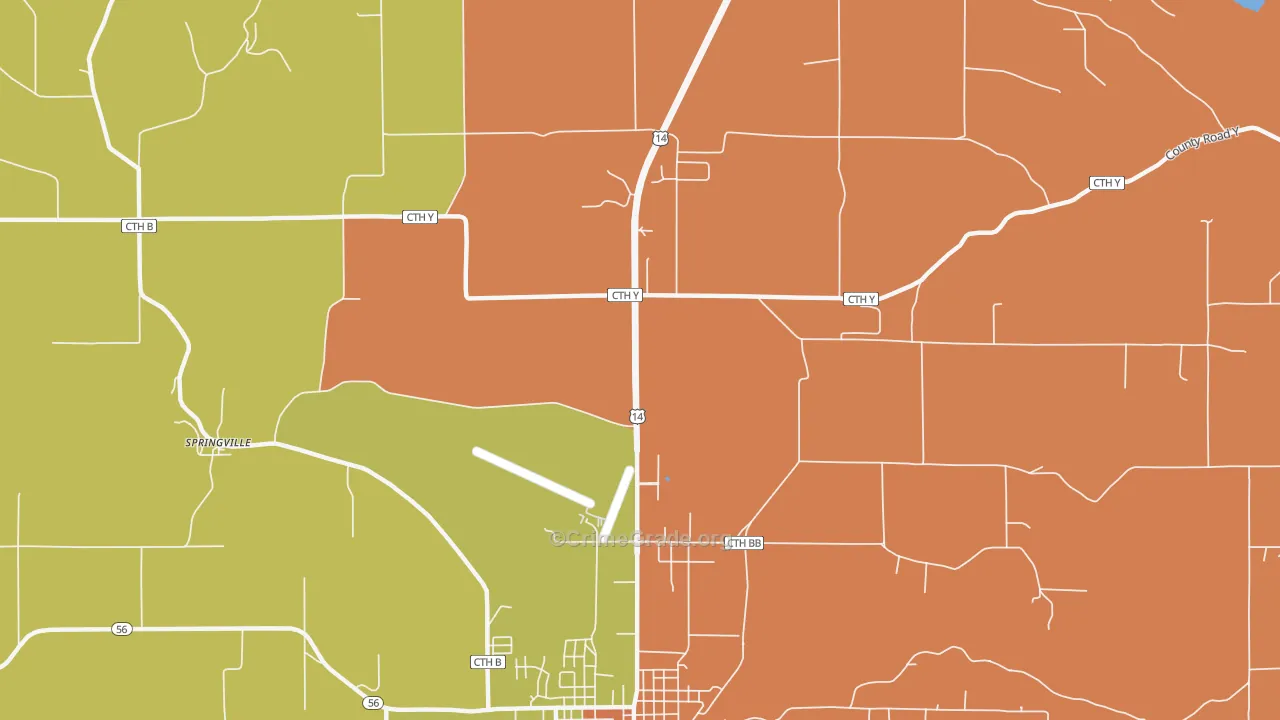 Springville, WI Map of Robbery Rates