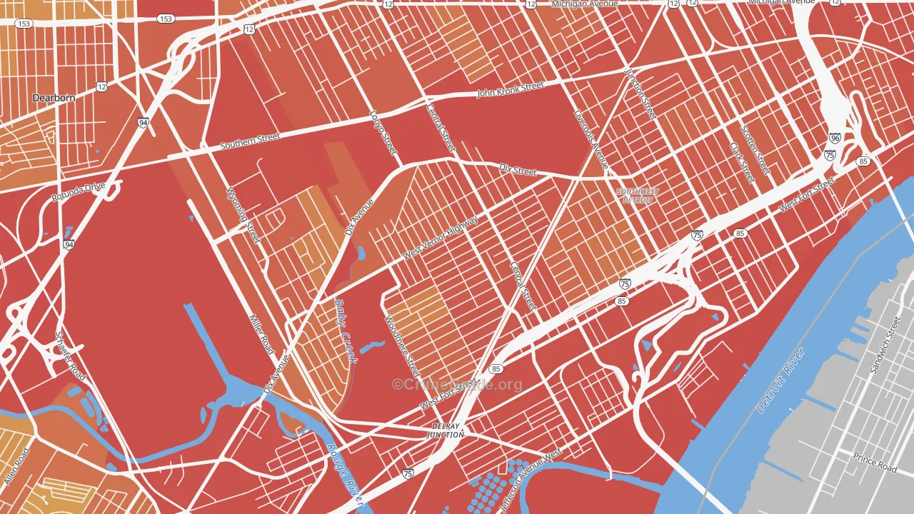 Springwells, Detroit, MI Map of Robbery Rates