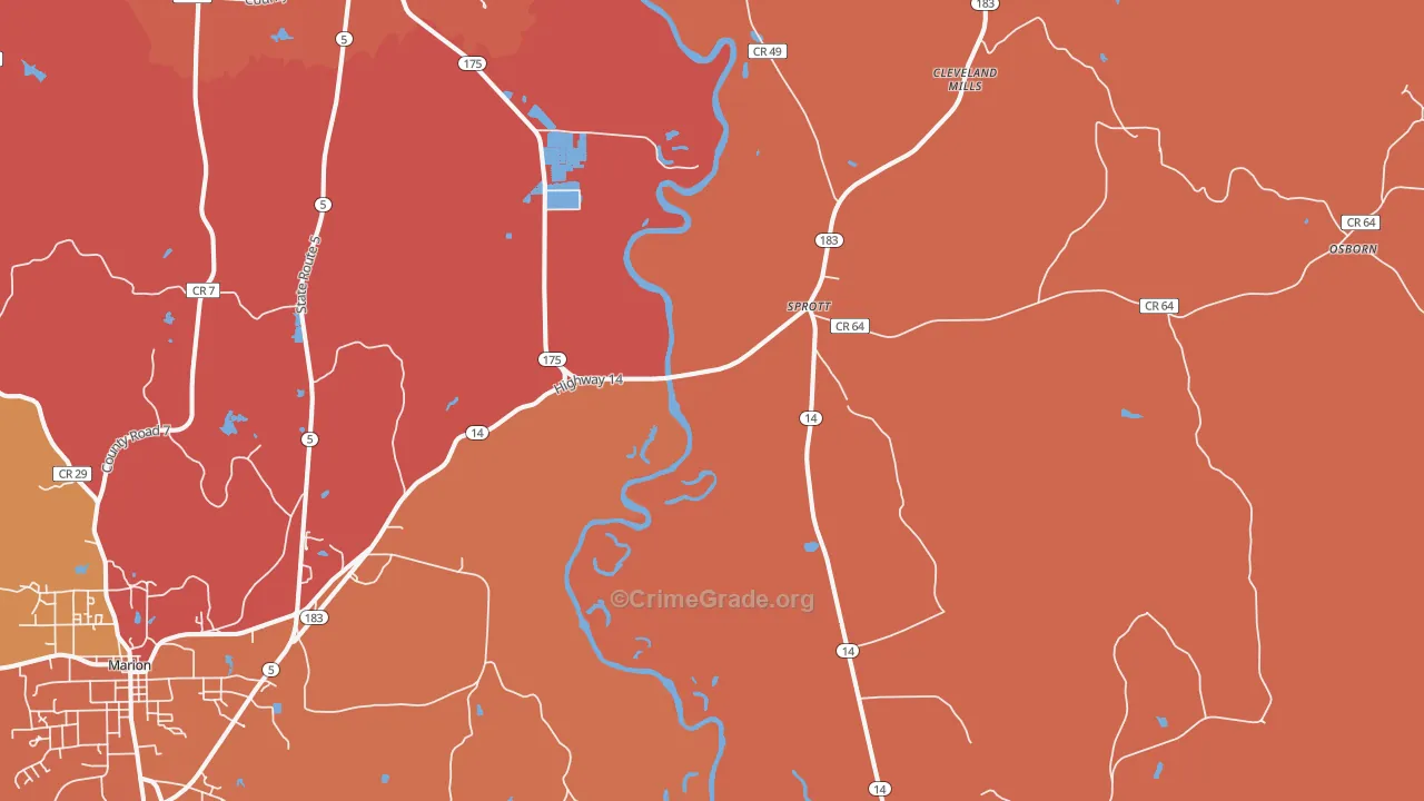 Sprott, AL Map of Robbery Rates