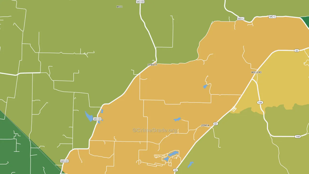 Sprott, MO Map of Robbery Rates