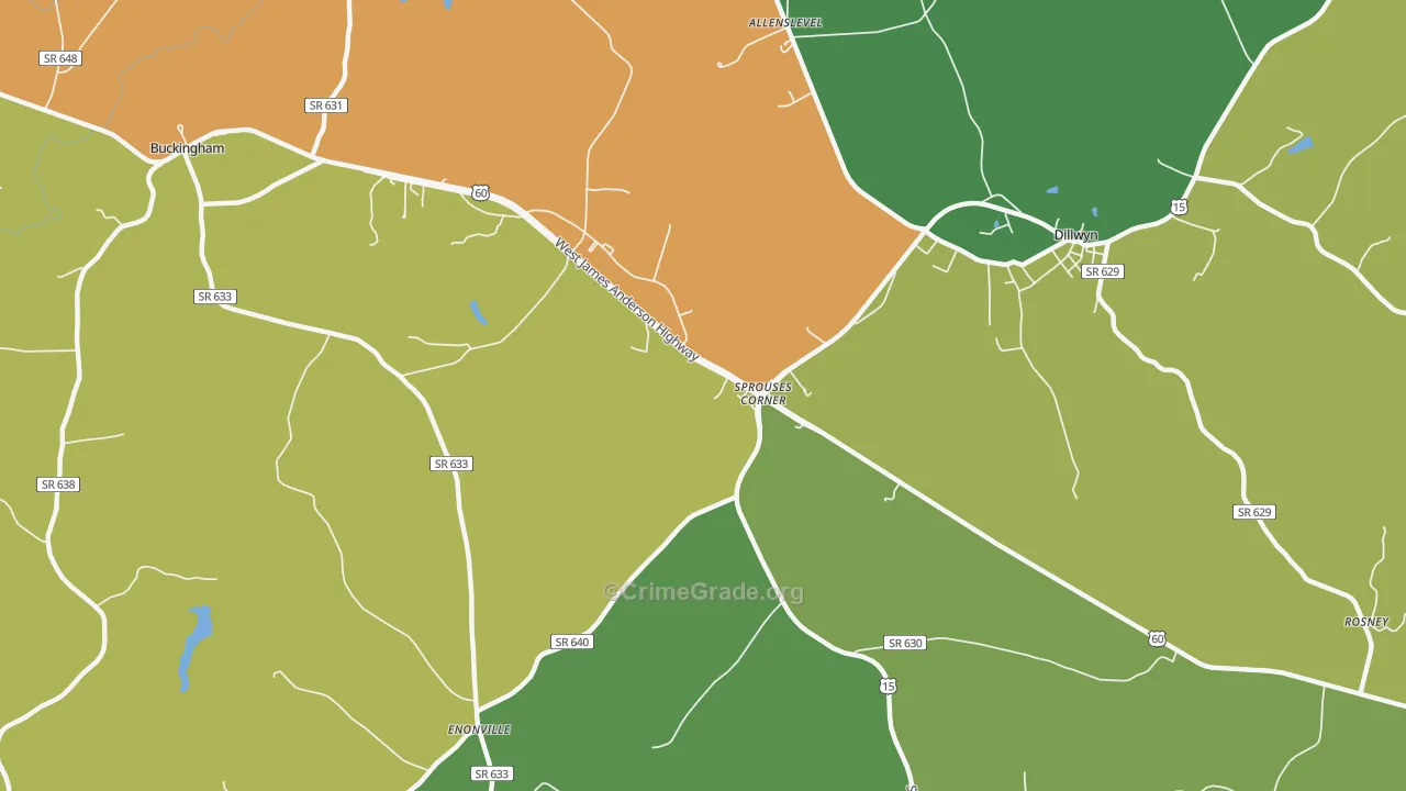 Sprouses Corner, VA Map of Robbery Rates