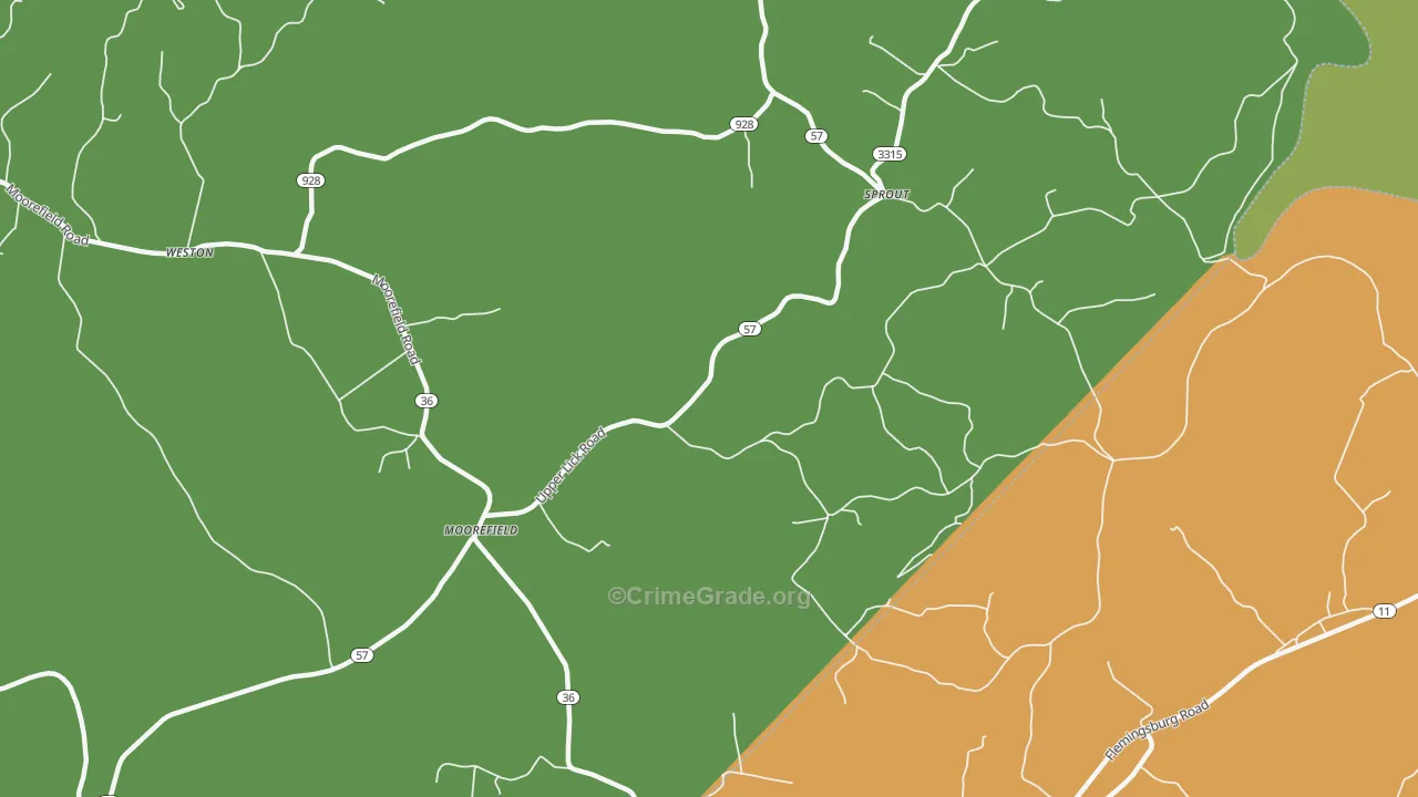 Sprout, KY Map of Robbery Rates