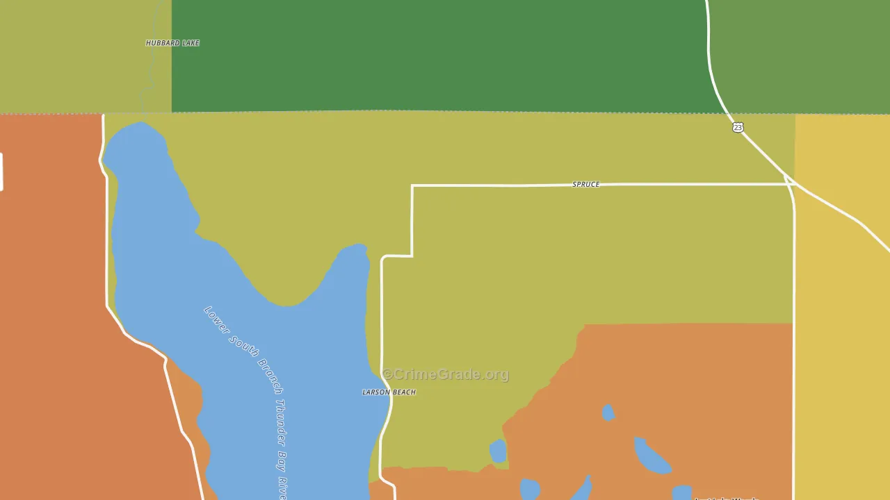 Spruce, MI Map of Robbery Rates