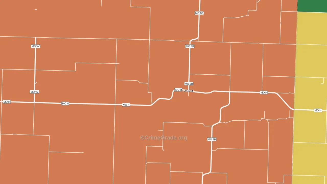 Spruce, MO Map of Robbery Rates
