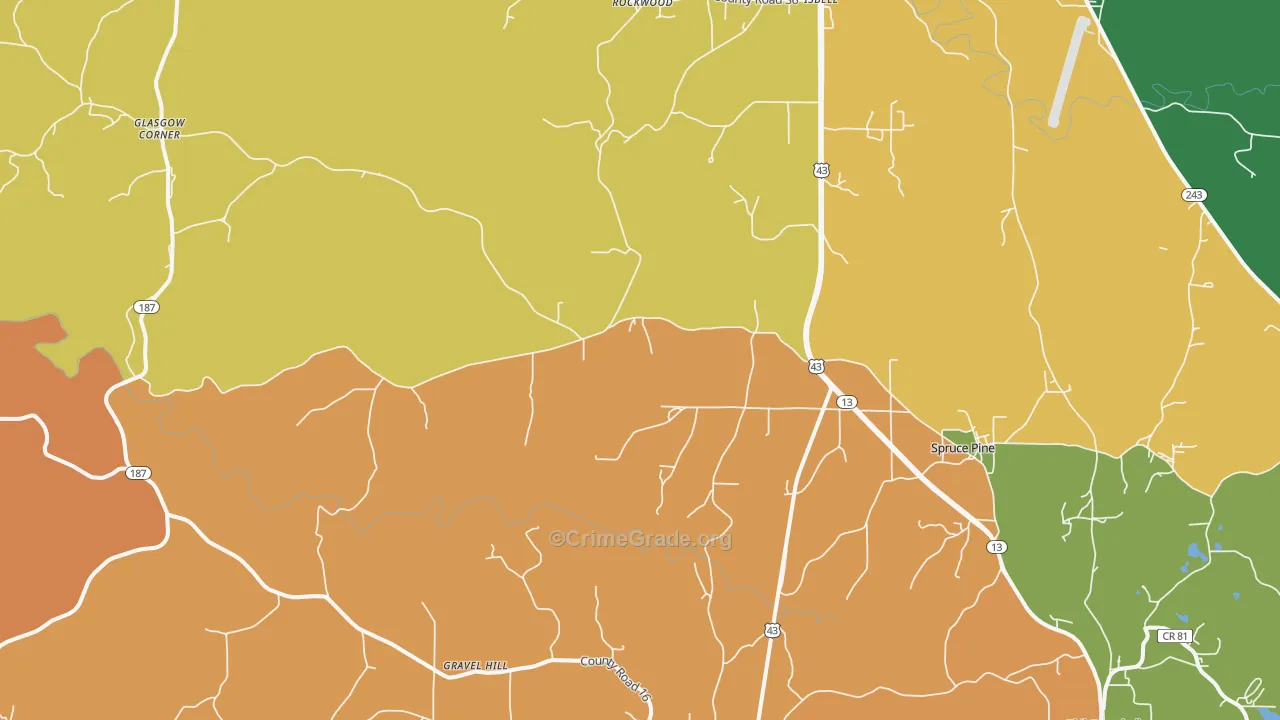 Spruce Pine, AL Map of Robbery Rates