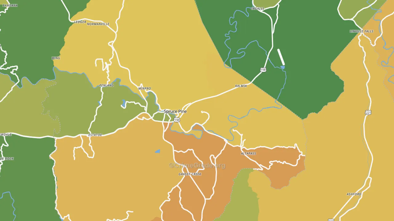 Spruce Pine, NC Map of Robbery Rates