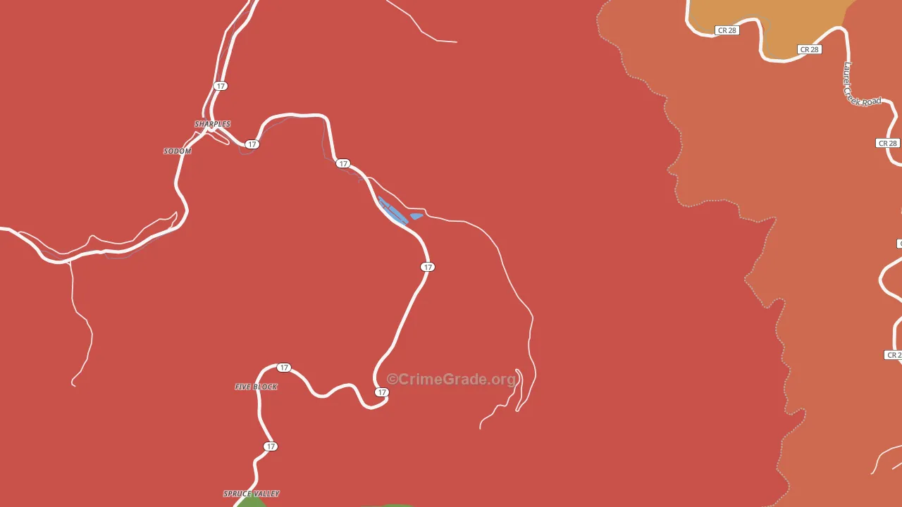 Spruce Valley, WV Map of Robbery Rates