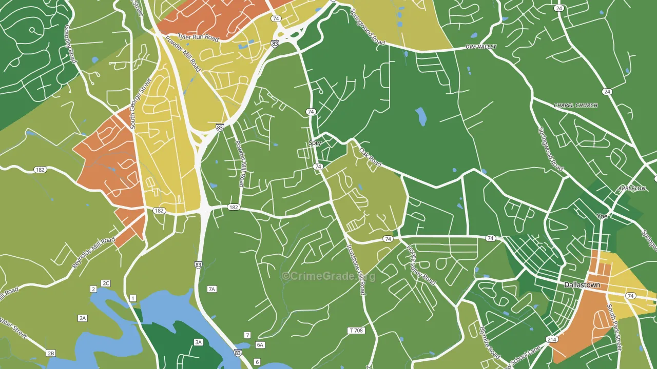 Spry, PA Map of Robbery Rates