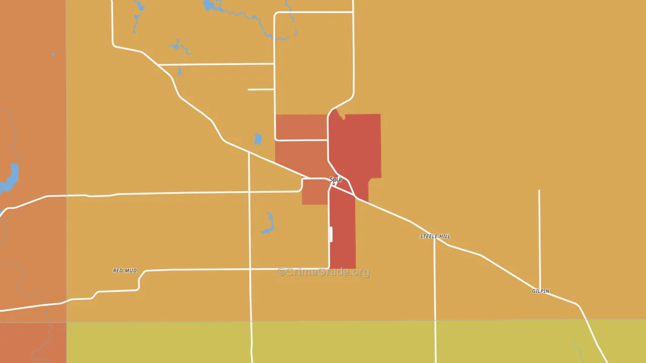 Spur, TX Map of Robbery Rates