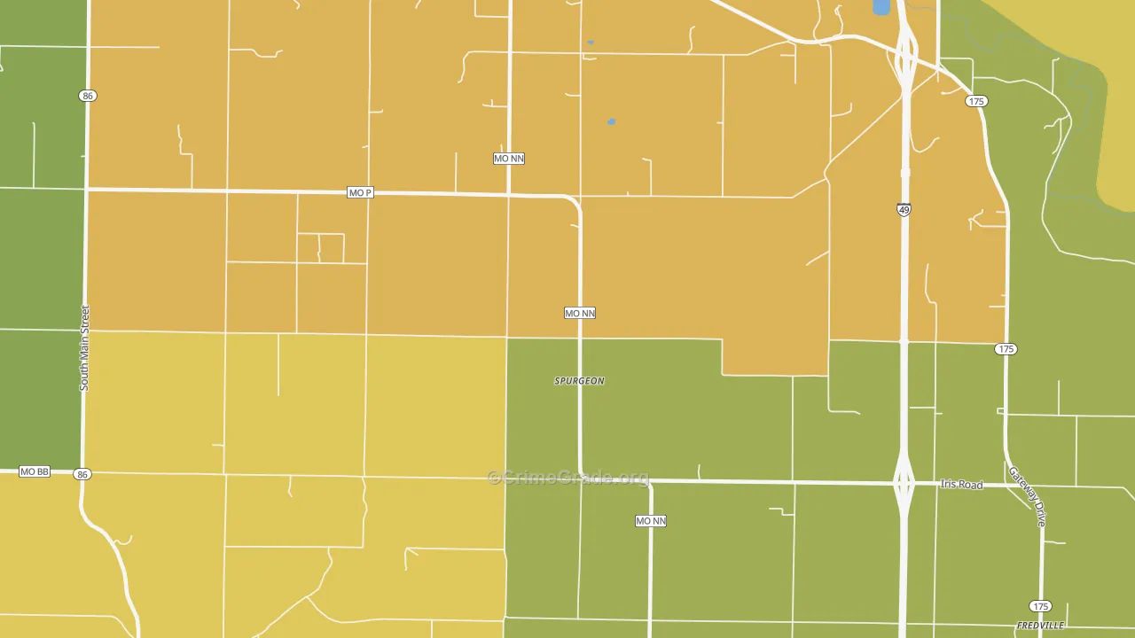 Spurgeon, MO Map of Robbery Rates
