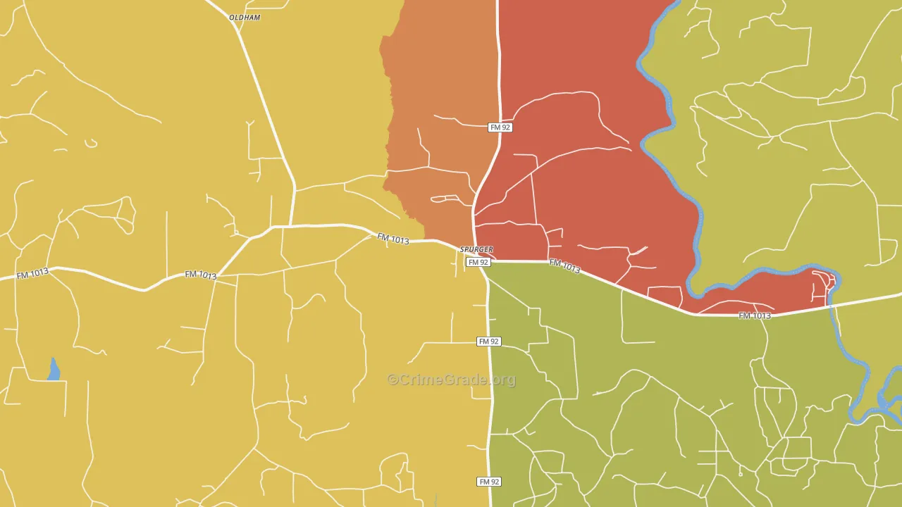 Spurger, TX Map of Robbery Rates