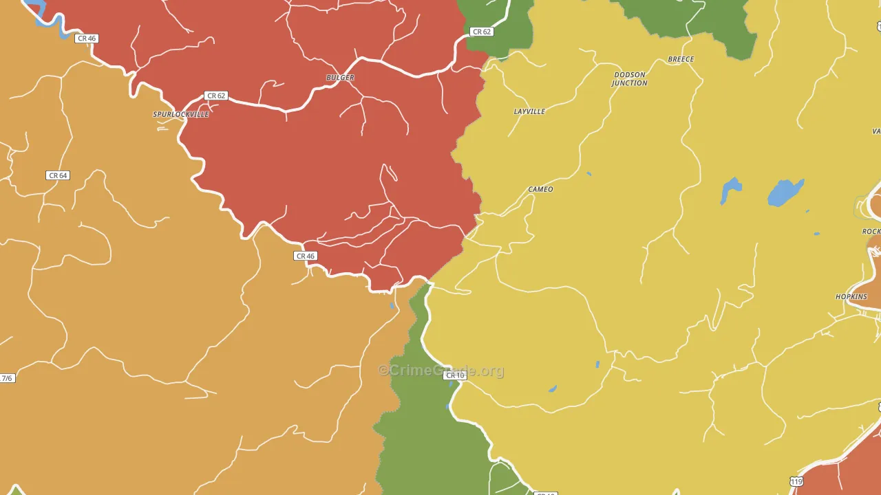 Spurlockville, WV Map of Robbery Rates
