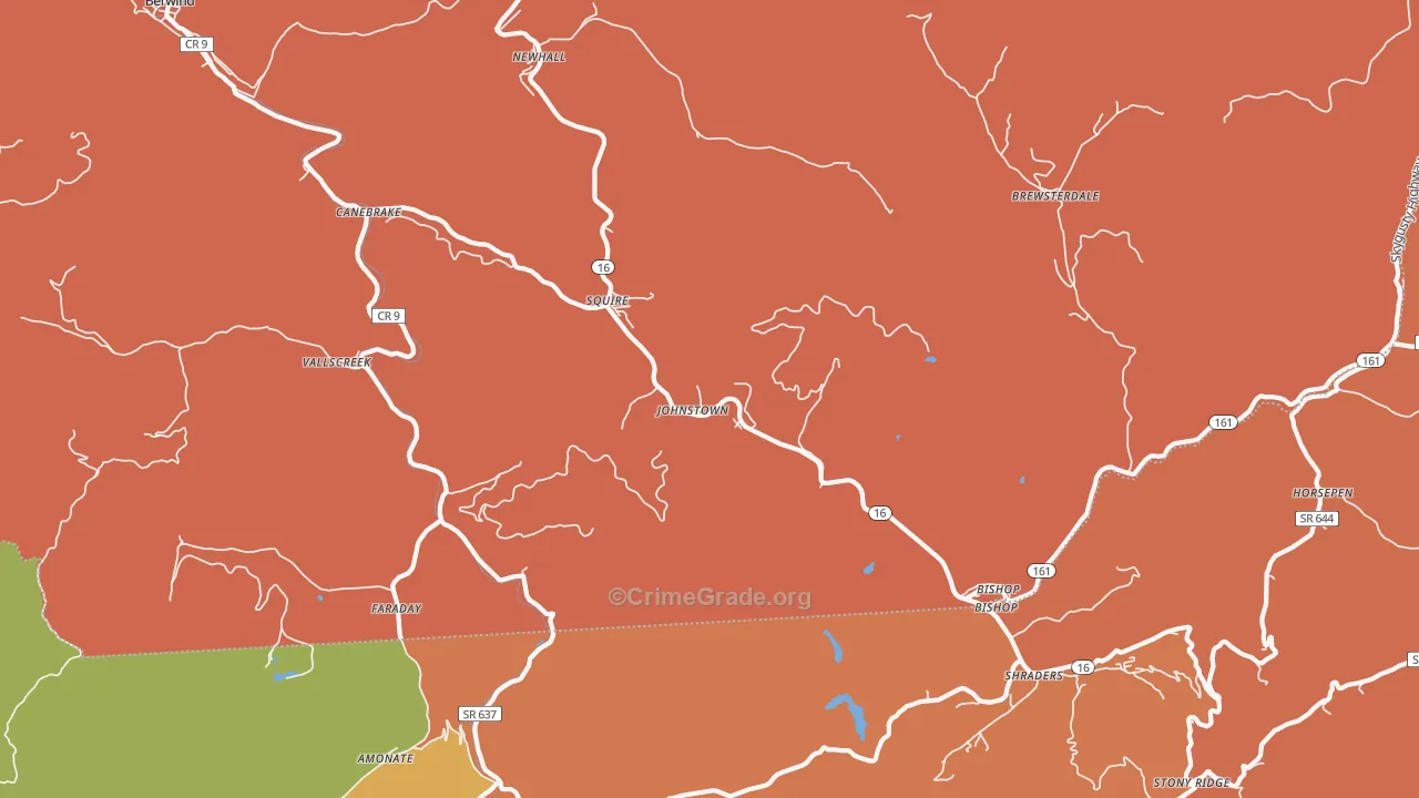 Squire, WV Map of Robbery Rates