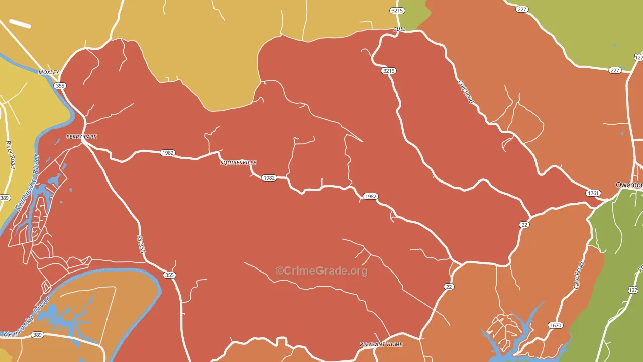 Squiresville, KY Map of Robbery Rates