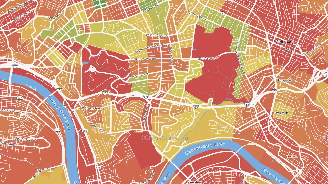 Squirrel Hill South, Pittsburgh, PA Map of Robbery Rates