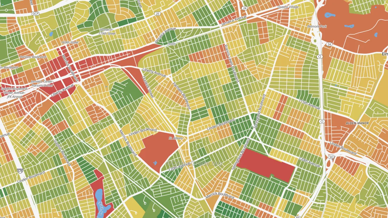 St Albans, Queens, NY Map of Robbery Rates