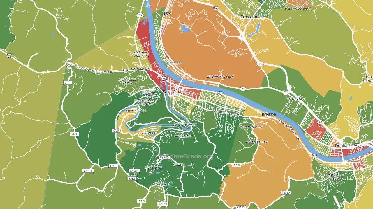 St. Albans, WV Map of Robbery Rates