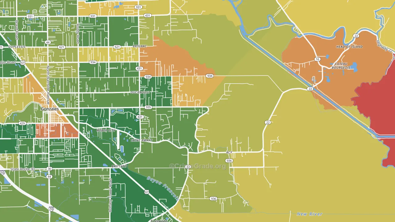 St. Amant, LA Map of Robbery Rates