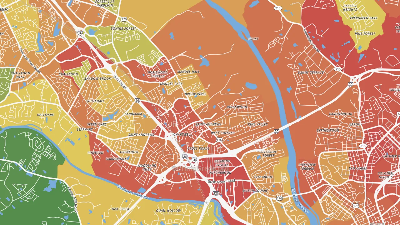 St. Andrews, SC Map of Robbery Rates