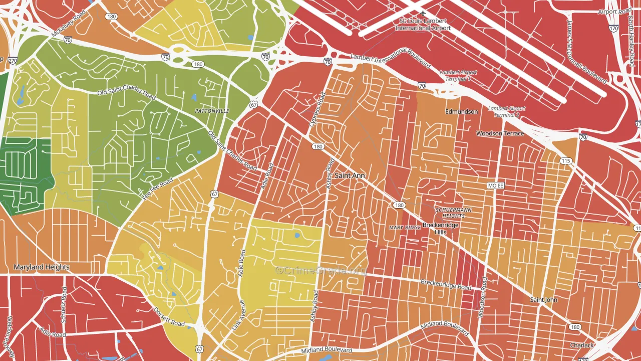 St. Ann, MO Map of Robbery Rates