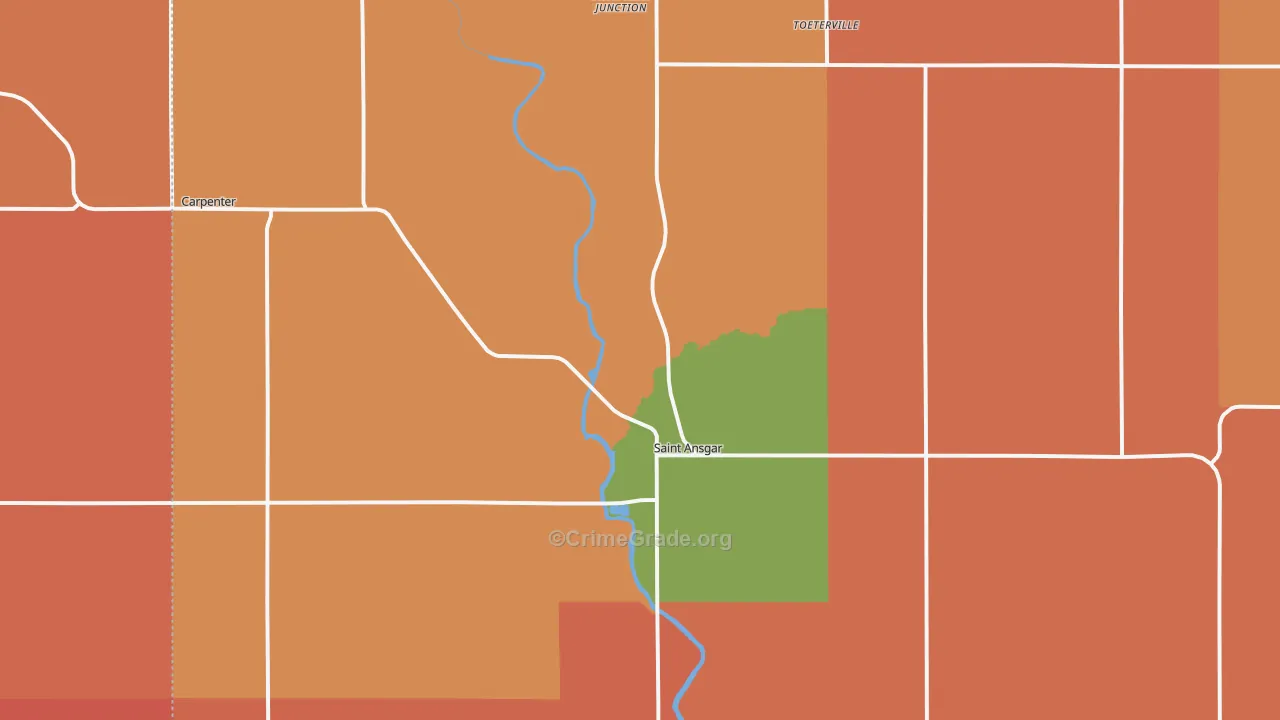St. Ansgar, IA Map of Robbery Rates
