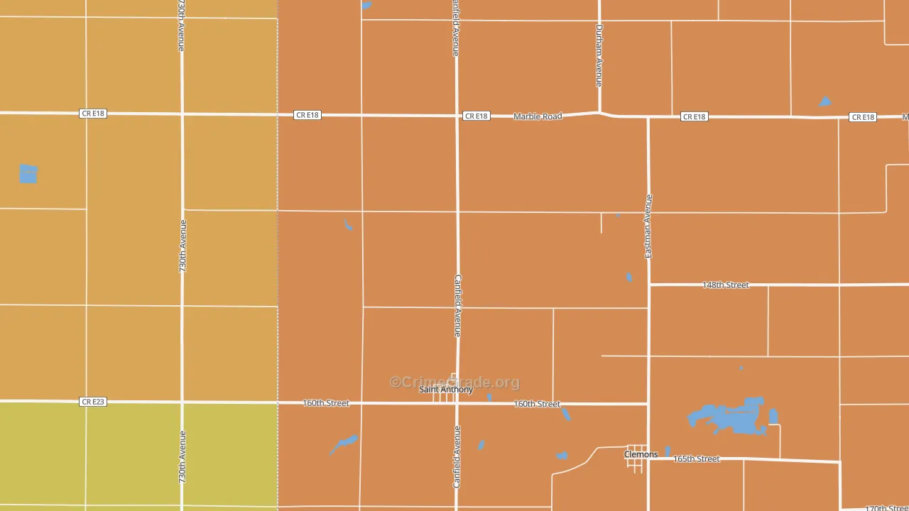 St. Anthony, IA Map of Robbery Rates