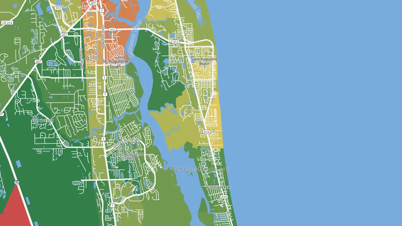 St. Augustine Beach, FL Map of Robbery Rates