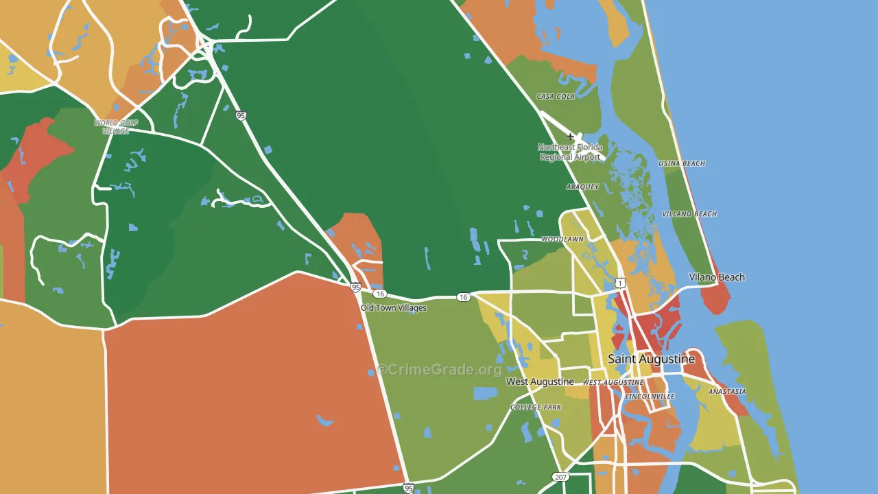 St. Augustine, FL Map of Robbery Rates