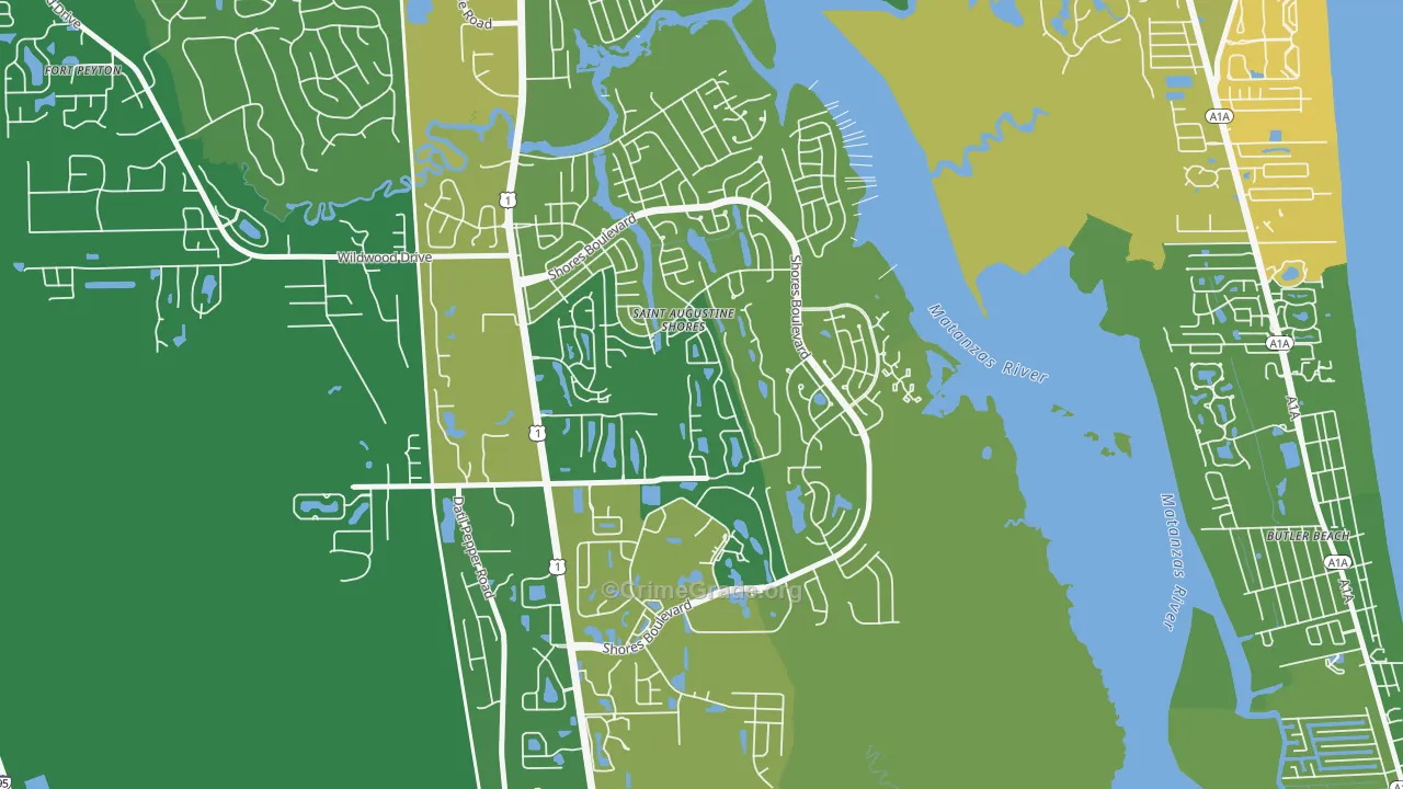 St. Augustine Shores, FL Map of Robbery Rates