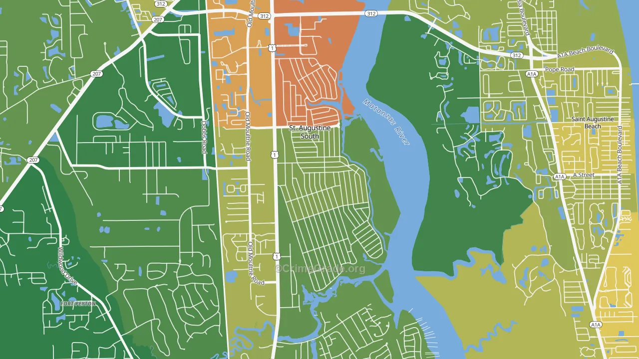 St. Augustine South, FL Map of Robbery Rates