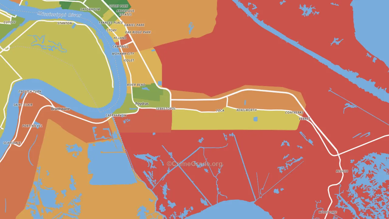 St. Bernard, LA Map of Robbery Rates
