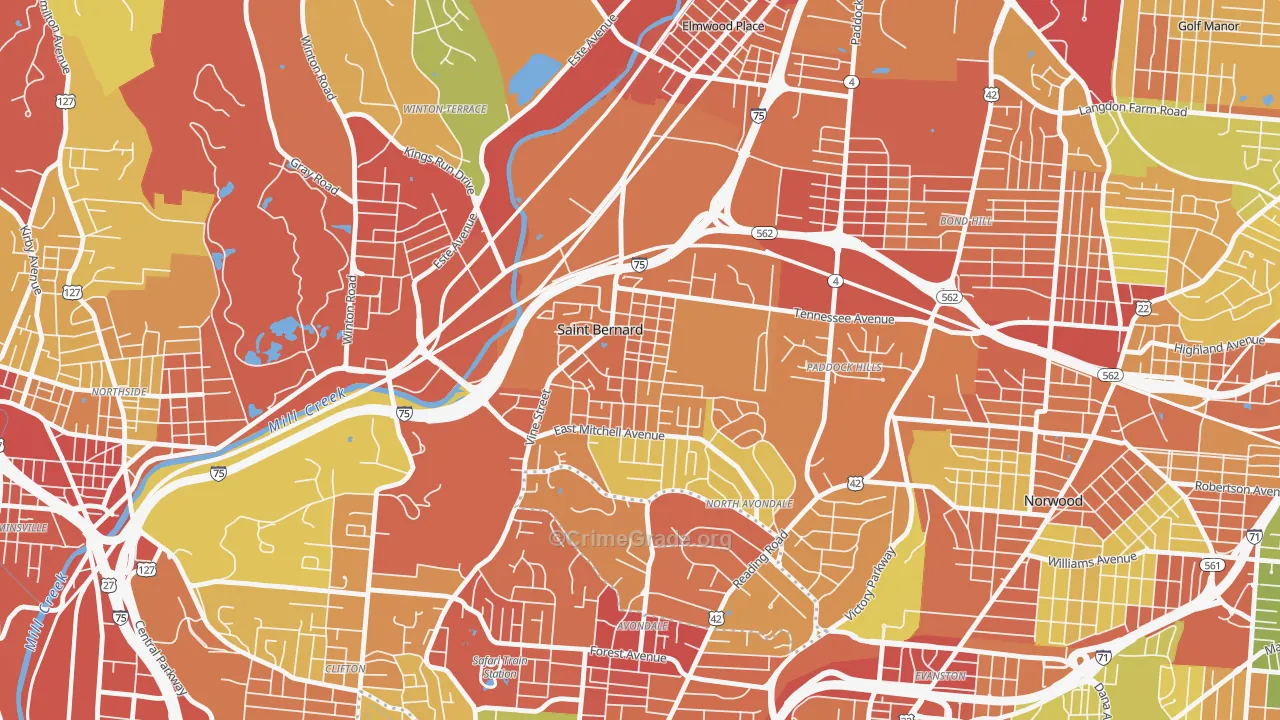 St. Bernard, OH Map of Robbery Rates