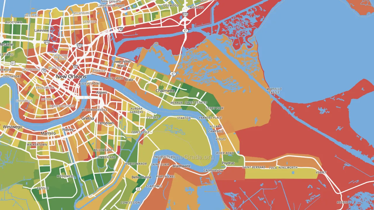 St. Bernard Parish, LA Map of Robbery Rates