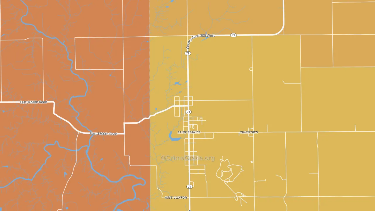 St. Bernice, IN Map of Robbery Rates