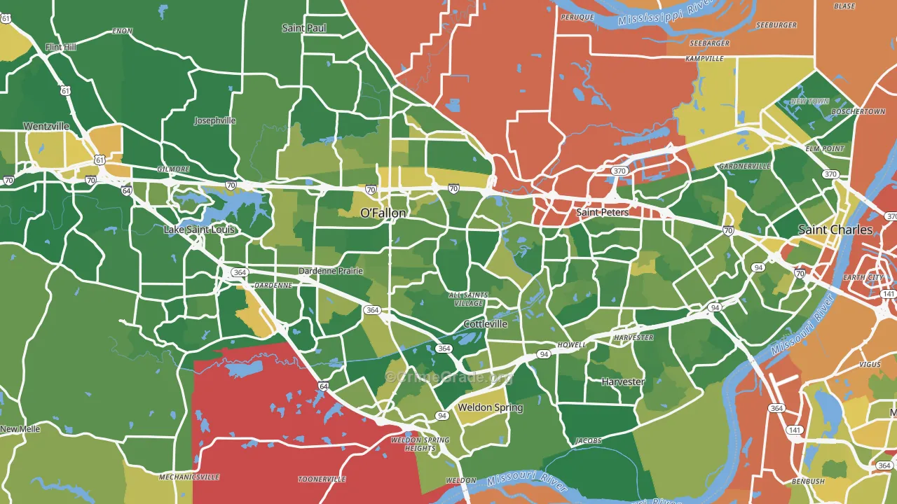 St. Charles County, MO Map of Robbery Rates
