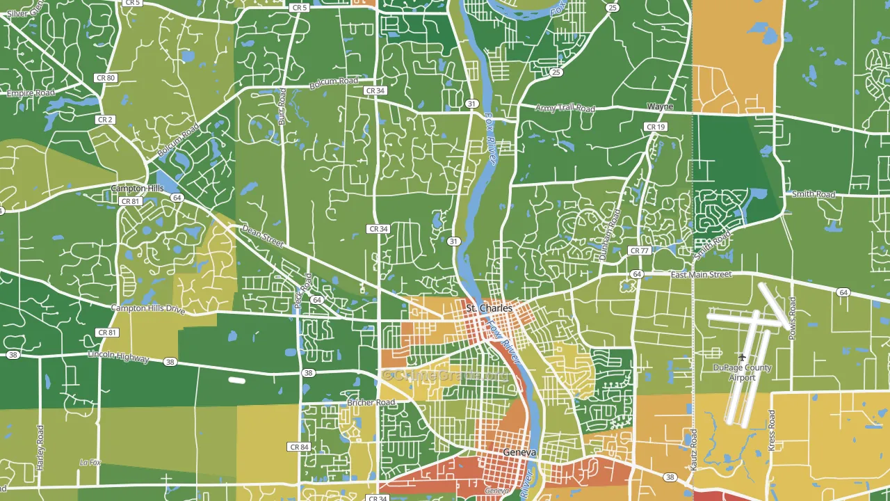 St. Charles, IL Map of Robbery Rates