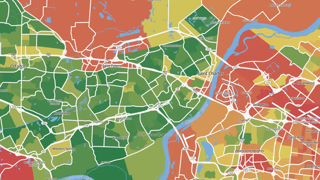St. Charles, MO Map of Robbery Rates