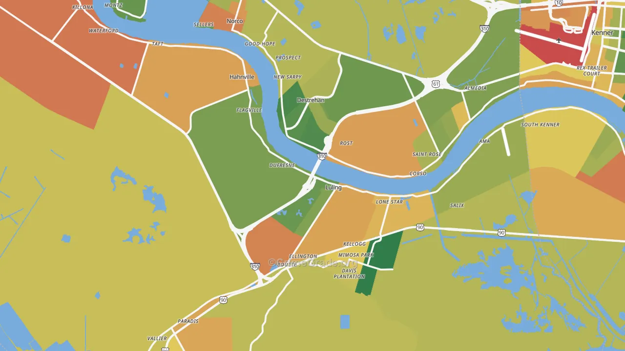 St. Charles Parish, LA Map of Robbery Rates