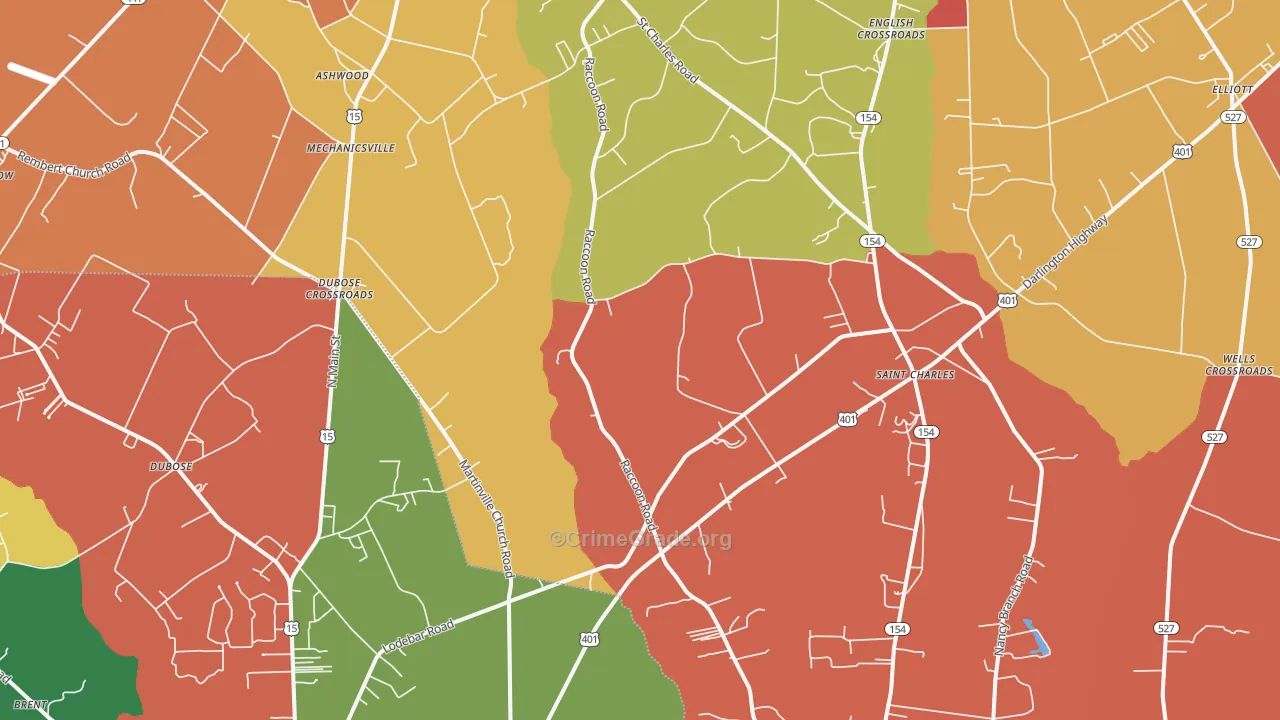 St. Charles, SC Map of Robbery Rates