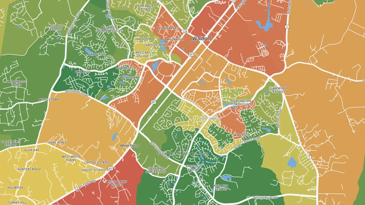 St Charles, Waldorf, MD Map of Robbery Rates