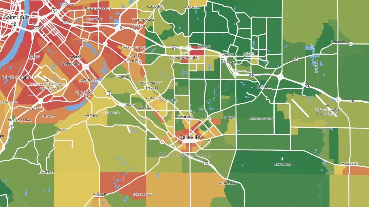 St. Clair County, IL Map of Robbery Rates