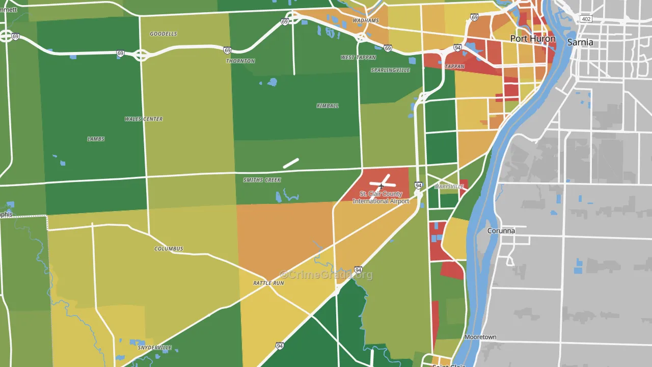 St. Clair County, MI Map of Robbery Rates
