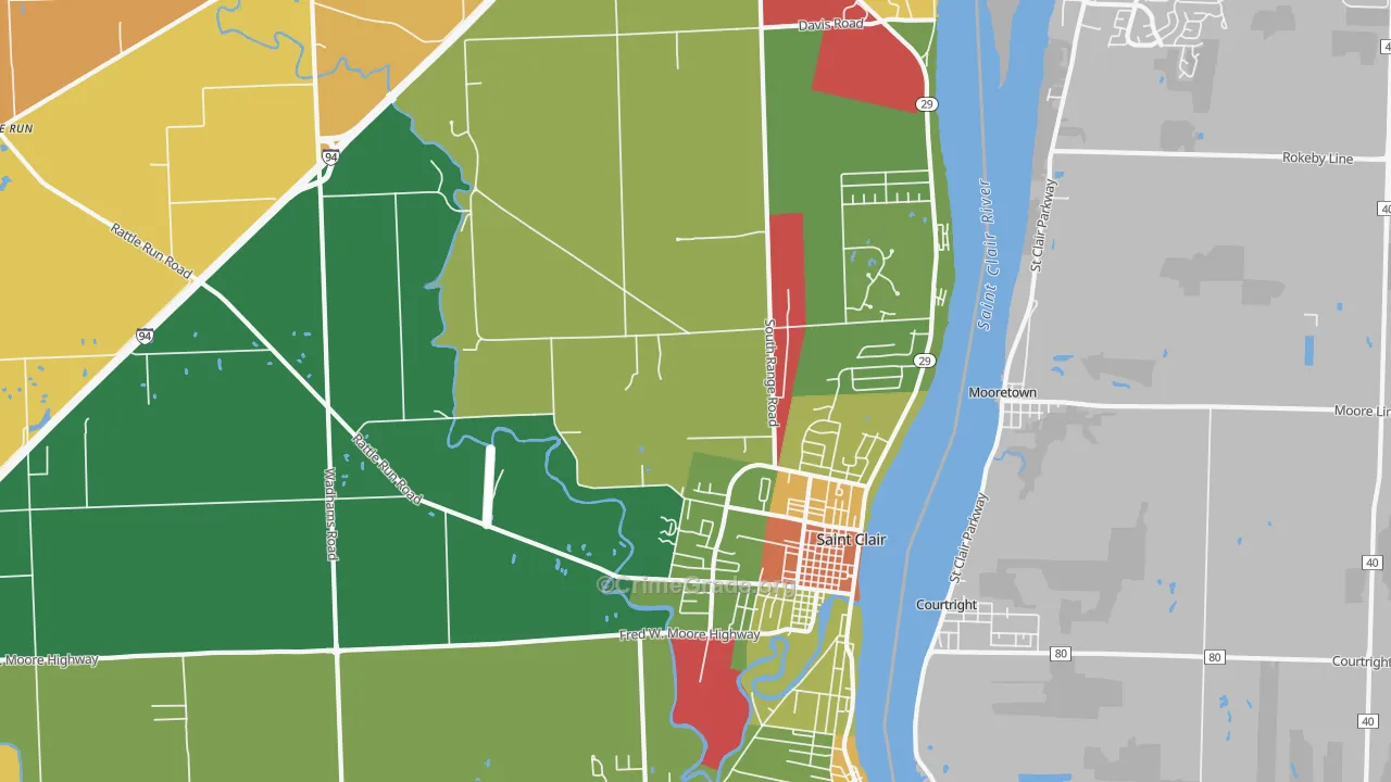 St. Clair, MI Map of Robbery Rates