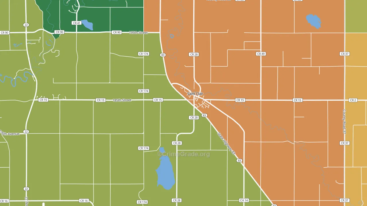 St. Clair, MN Map of Robbery Rates