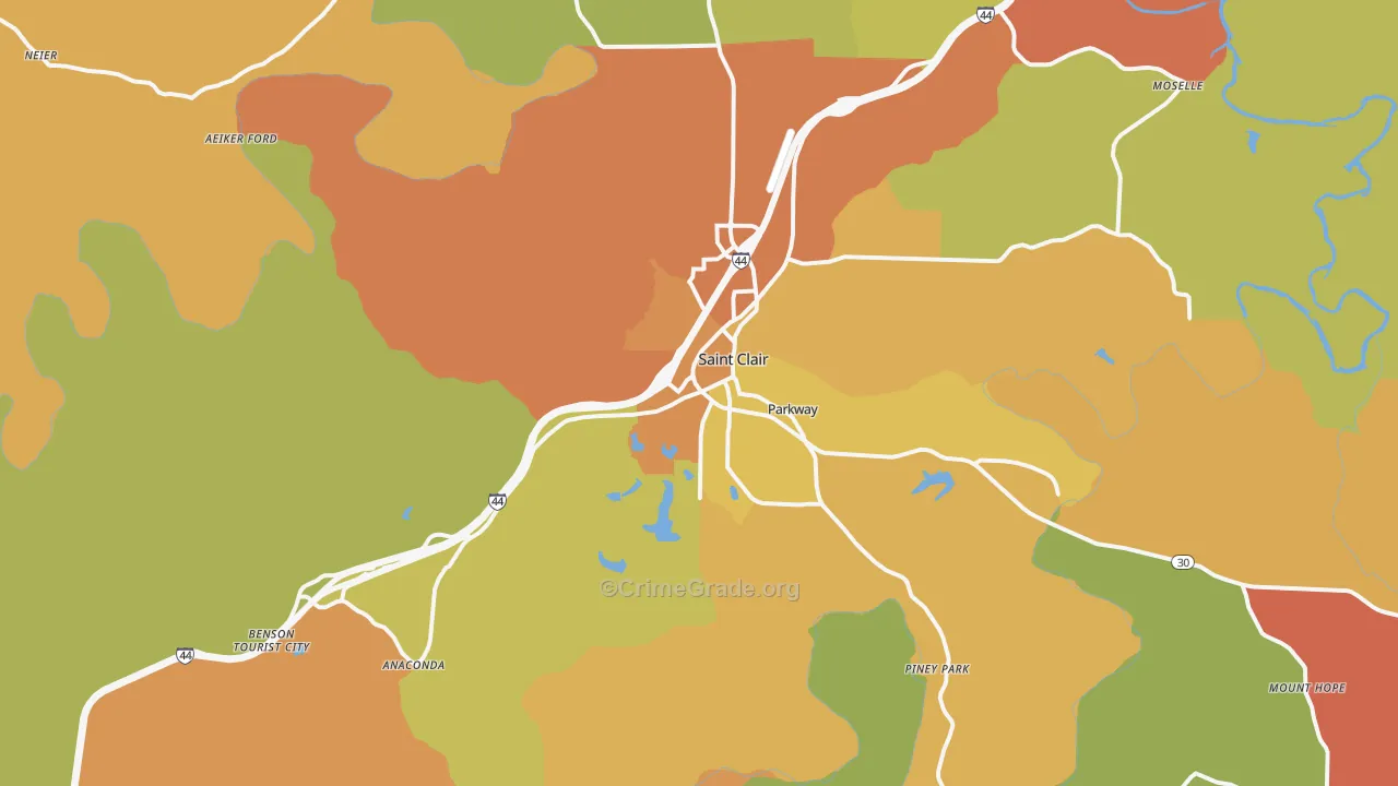 St. Clair, MO Map of Robbery Rates