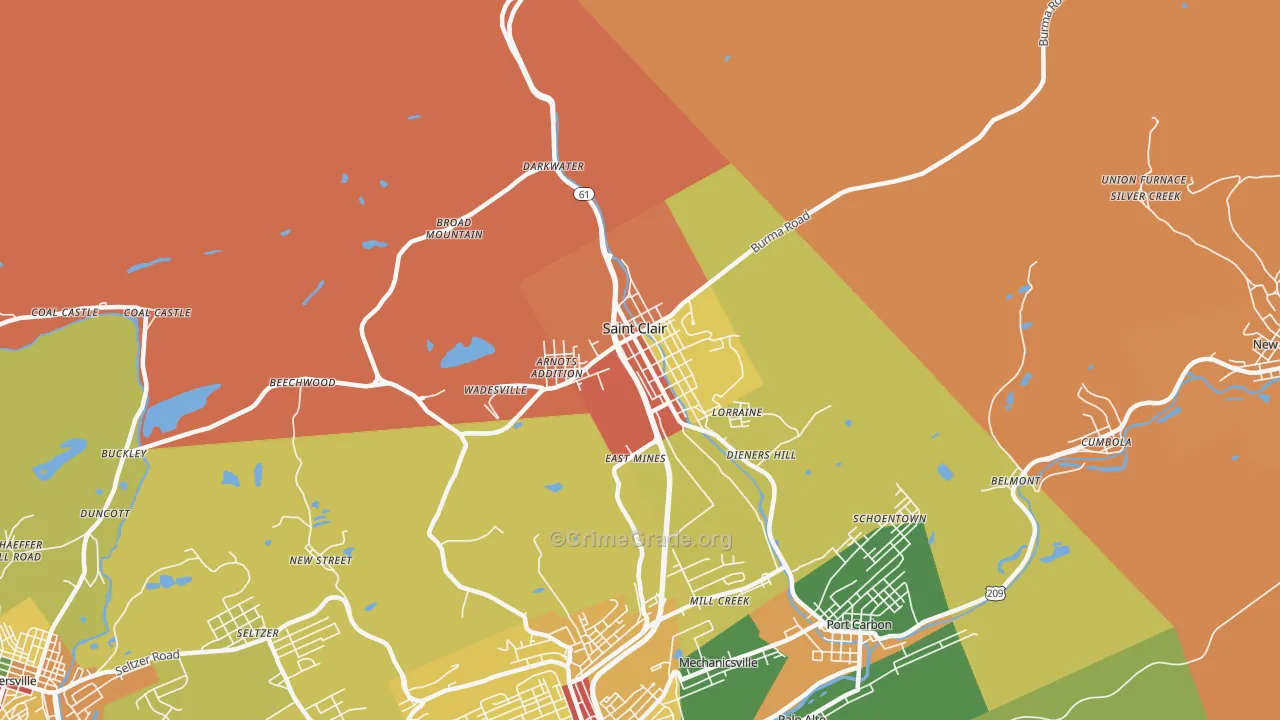 St. Clair, PA Map of Robbery Rates