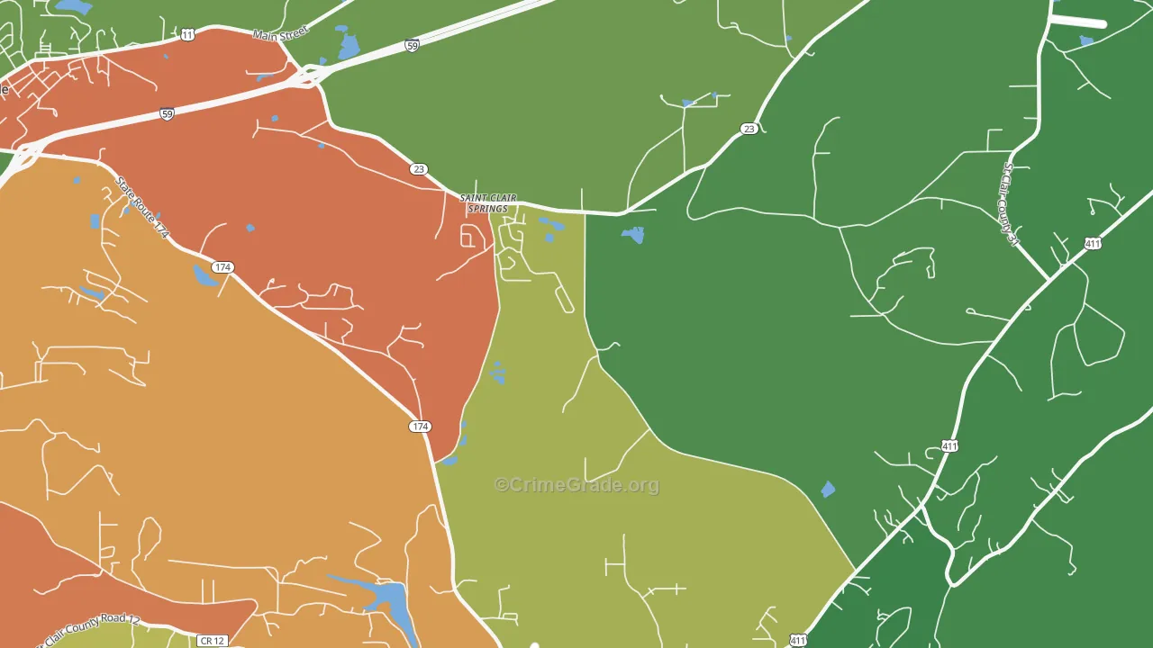 St. Clair Springs, AL Map of Robbery Rates